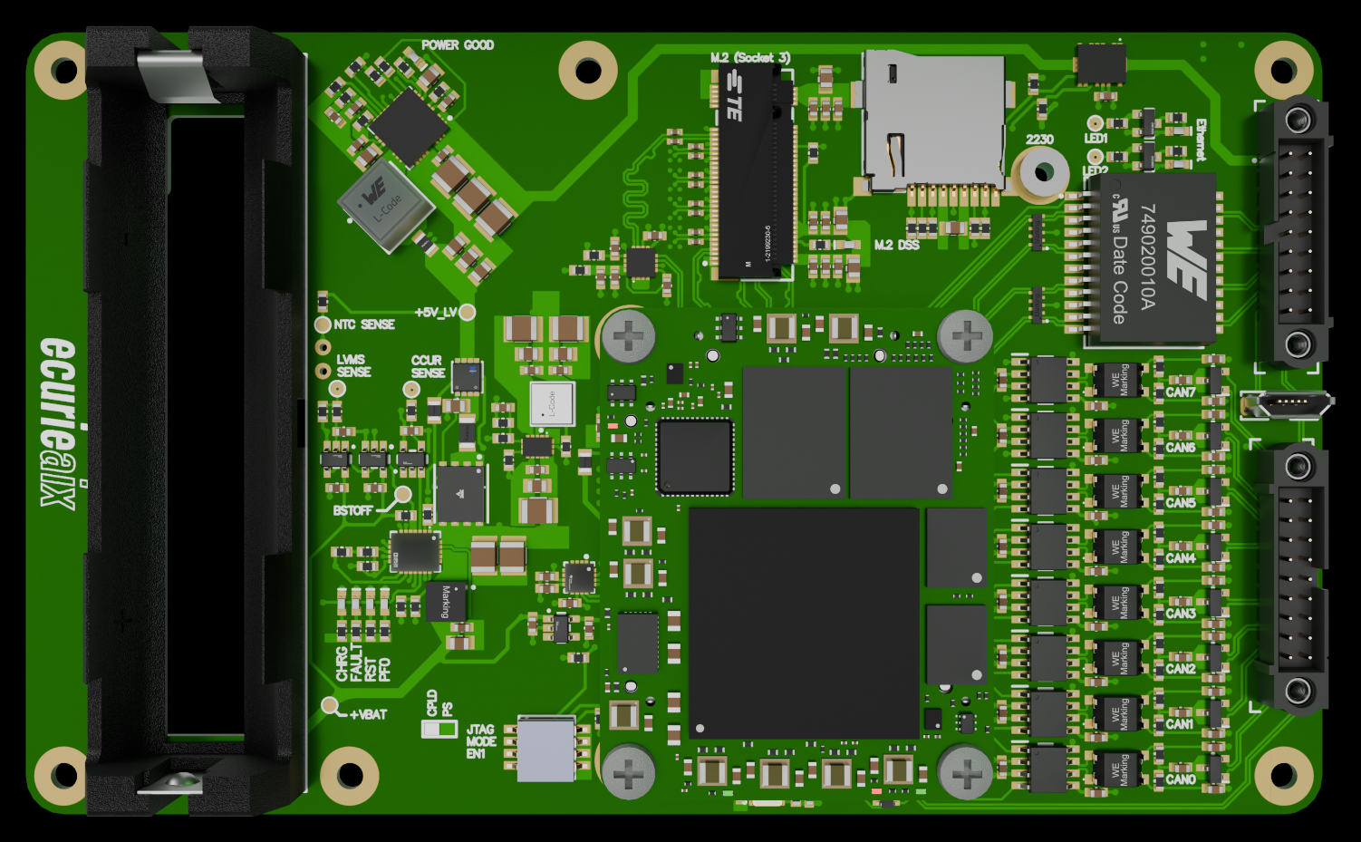 Rendering of the CAN-based Ecurie Aix Data Logger PCB used in the Floature buoy